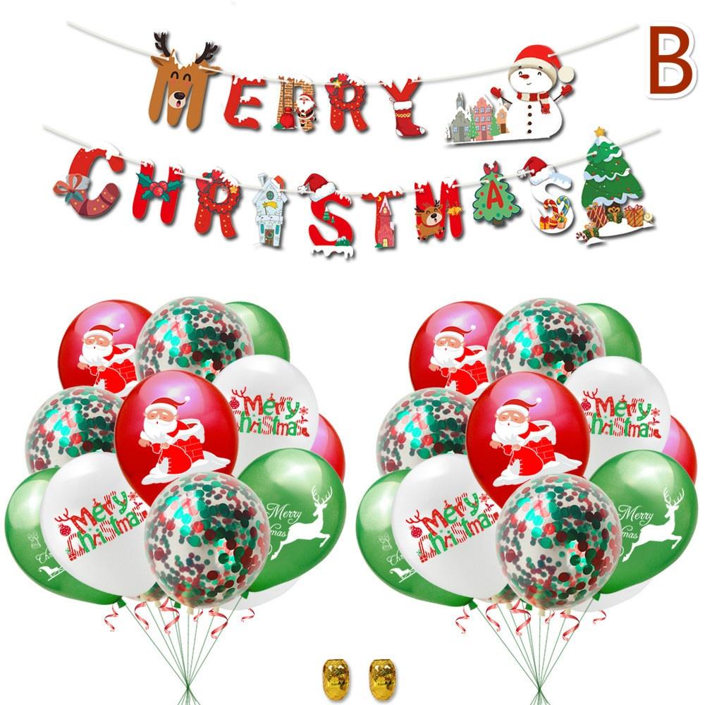 Christmas Latex Balloons Merry Christmas Sequin Balloon Decorations Kids Party Supplies Set Banners Flags Home Decorations