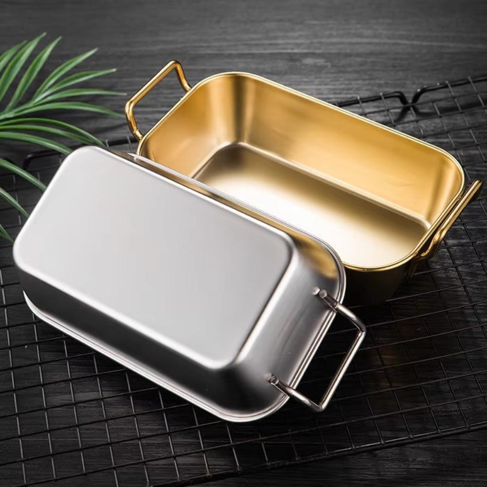 304 Stainless Steel Square Plate Durable Cooler Dish Korean Double Ear Snacks Plate Hot Pot