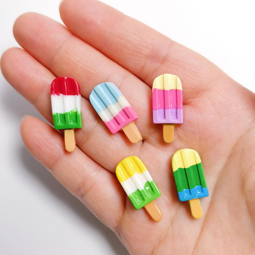 100pcs Resin Rainbow Ice Cream Flatback Cabochon Summer Popsicle Decor DIY Scrapbook for Jewelry Making Phone Case Accessory