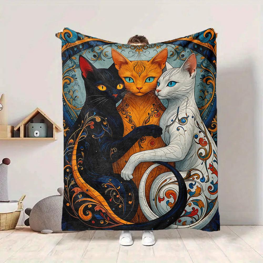 1pc Cat Artwork Blanket Lightweight Flannel Blanket Throw Blanket For Sofa, Bed, Travel, Camping yy2509026216