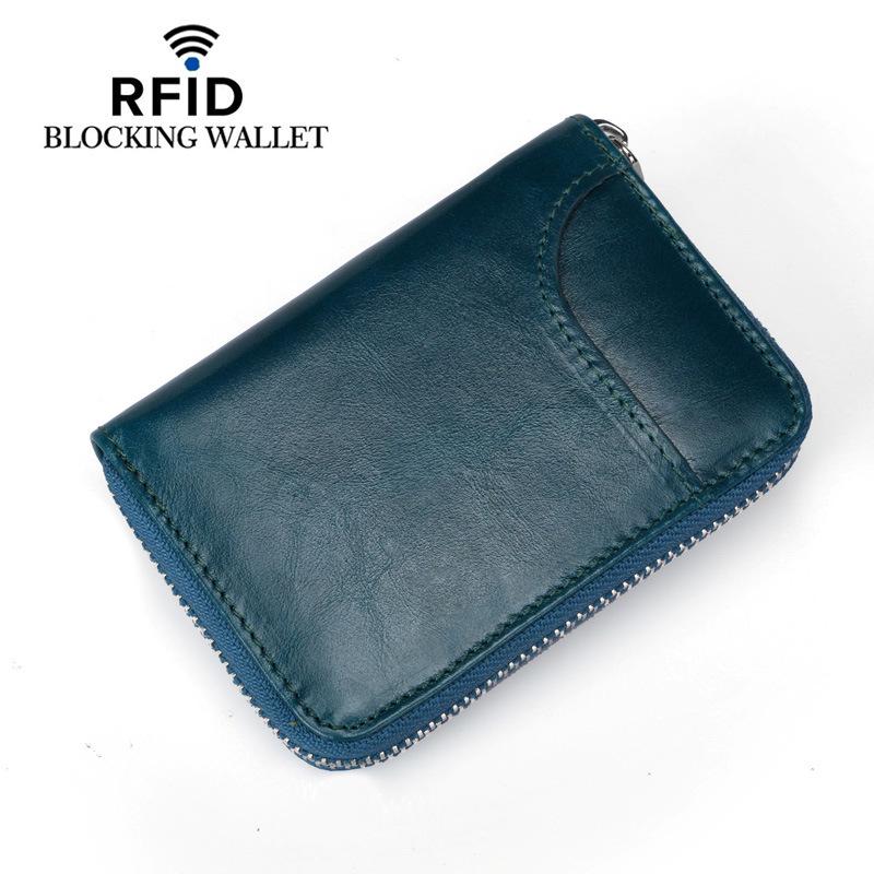 Genuine Leather RFID Accordion Card Holder with Zipper - Multi-Card Slots for Men and Women
