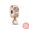 Trendy 925 Silver Rose Gold Pavé Zircon Heart Clip Charm Fit Fashion Bracelet DIY Jewelry Bracelet Accessories
