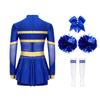 4Pcs Girls Cheer Leader Costume Long Sleeve Diamonds Dance Jumpsuit with Cheerleading Hand Flower Bowknot Hair Ties and Striped Knee High Tube Socks