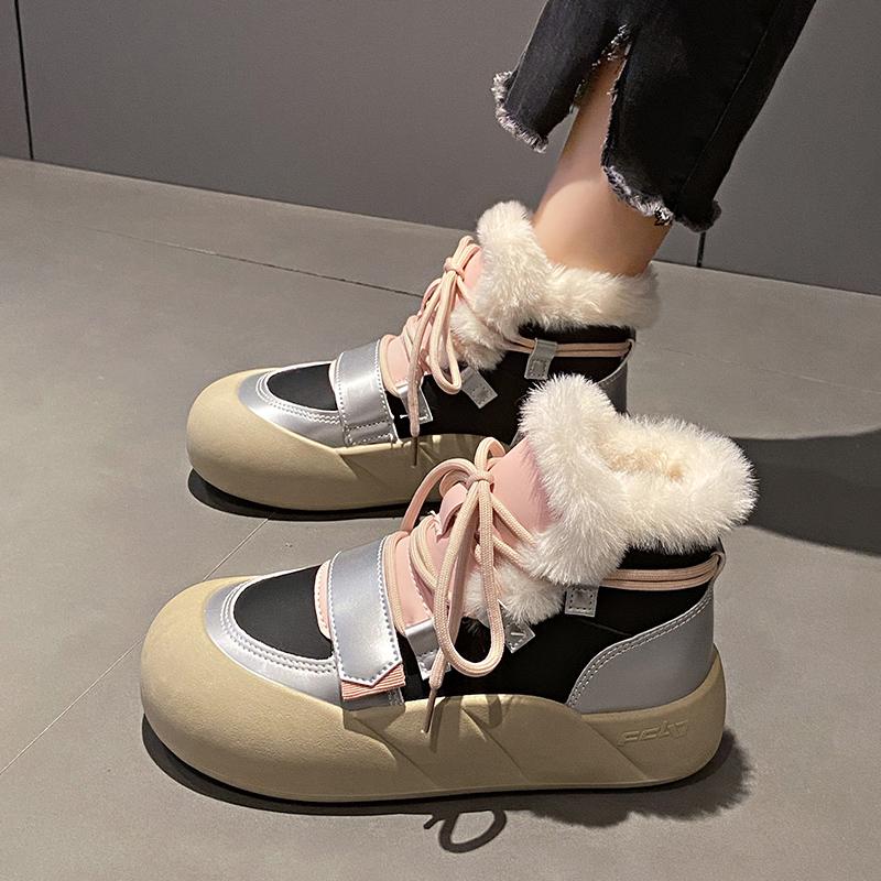 Мода 2025 года, тренд, меховые туфли на платформе, плоские кроссовки, теплая спортивная обувь, зимняя обувь для бега и путешествий, модные короткие плюшевые ботинки для мотоциклистов, женские