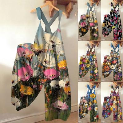 Женский свободный повседневный цельный летний комбинезон с цветочным принтом