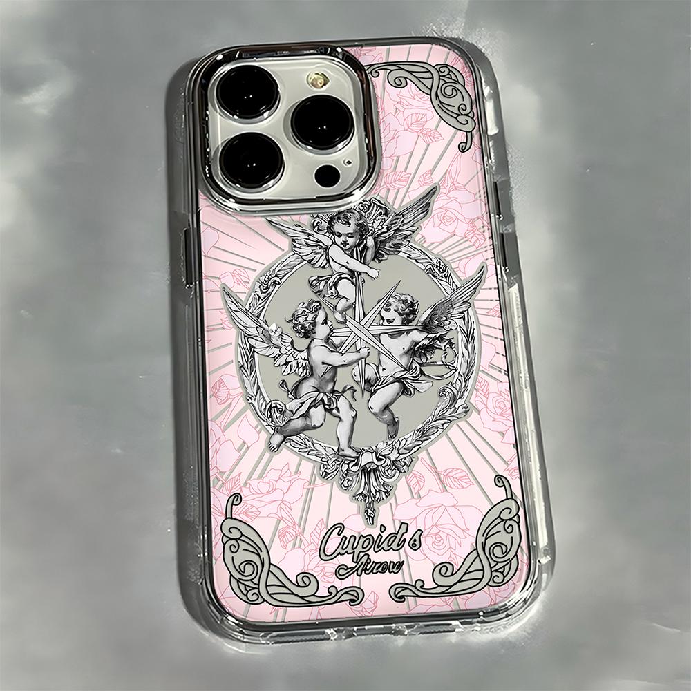 Роскошный Ретро Чехол для Телефона Ангел Амур Для iPhone 17 16e 16 15 14 13 12 11mini Pro Max X XR XSMAX 8 Air Plus Прозрачный Чехол