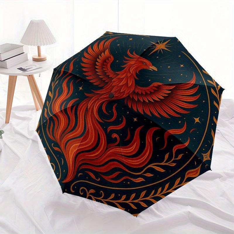Феникс Райзинг: Мистический зонт с круглым рисунком, Портативный компактный зонт в 3 сложения для мужчин и женщин R148
