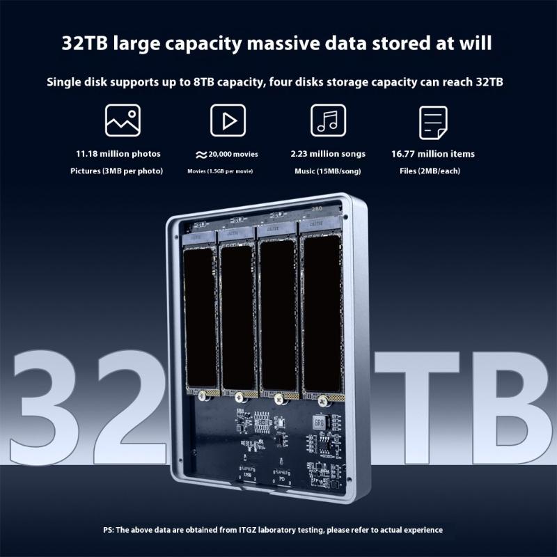 Промышленный корпус-бокс на 4 слота M.2 NVMe с охлаждением и лотком с возможностью горячей замены для твердотельных дисков 2280