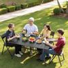 Outdoor Patio Dining Table, 150cm Long Rectangular Metal Steel Slat Backyard Bistro Tables for 4-6, with 38mm Umbrella Hole, All-Weather Large