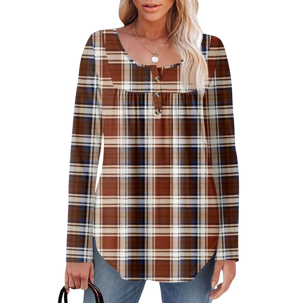 Женская туника с длинным рукавом, свободные топы, повседневные топы оверсайз, плиссированная туника, застегивающаяся на пуговицы, повседневные женские топы с принтом