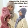 Winter Knitted Skullies Hat Scarf Set Cold Proof Ear Protection Scarf Warm Girls Beanies Cycling Windproof Ladies Outdoor Caps
