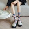 Stripe Grid Five Finger Tube Socks Flower Toe Separator Socks Fashion Toe Mid-calf Socks  Daily