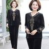 Women's Autumn Gold Velvet Suit: Fashionable, Loose-Fit Two-Piece for Middle-Aged & Elderly, Plus-Size Available.