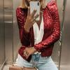 Повседневная женская куртка Весна Осень Женское пальто Секвентальная нарезка Длинные рукава Открытый кардиган с пайетками Клубная вечеринка Выступление Короткий тип Однотонный