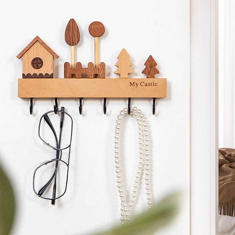 Деревянный декоративный крючок 6 крючков Крючок-ряд для хранения мелочей Крючок для ключей Вешалка Прихожая