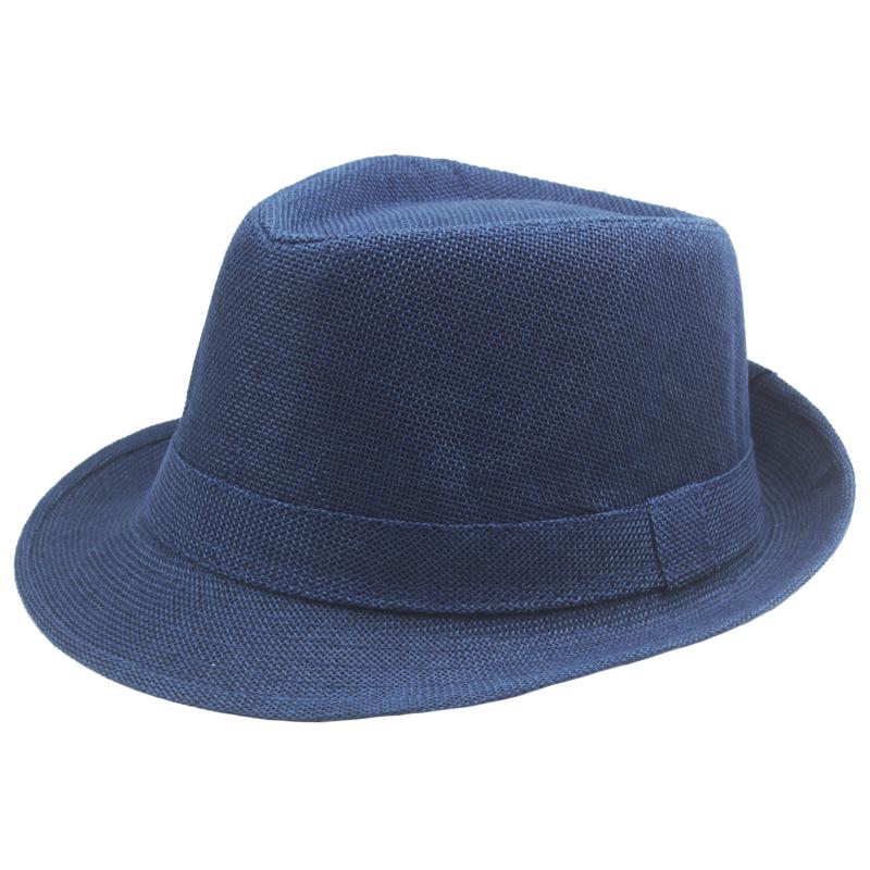 Retro Summer Linen Fedora Jazz Hat with Roll-Brim for Outdoor Sun Protection