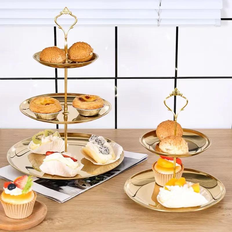 Three-layer Stainless Steel Cake Tray, Cake, Snack Plate, Birthday, Wedding Party Dessert Stand, Table Dessert Display Stan