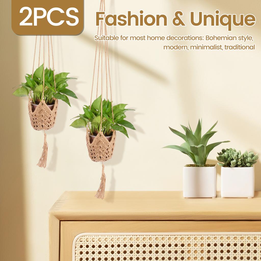 2Pcs Macrame Plant Hanger Baskets Flower Pot Holder with Hook Balcony Planter Basket Decor Lifting Rope Home Garden Supplies