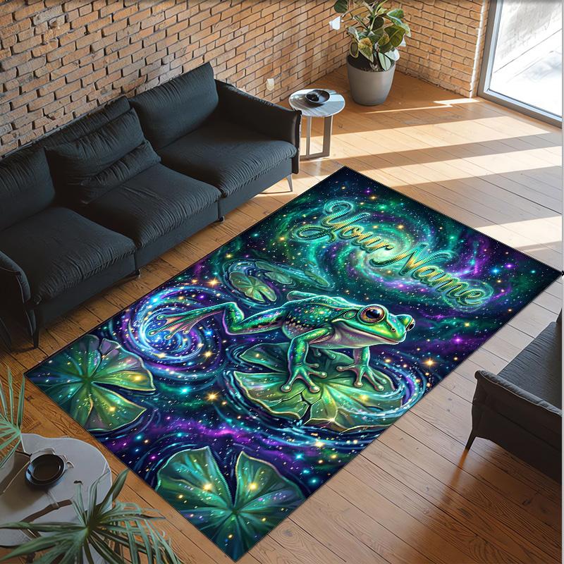 Frog Theme Crystal Velvet Floor Rug Personalized Custom Name Text Warm Carpet Home Decoration