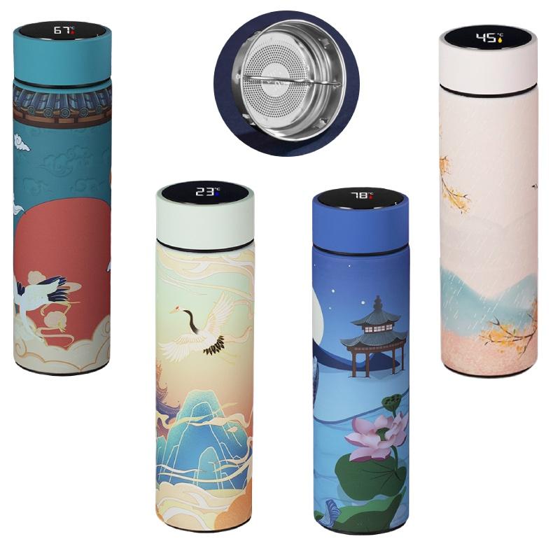 Креативный светодиодный дисплей температуры, вакуумная фляга из нержавеющей стали, 500 мл