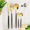 6People Gold Cutlery Set Mirror Stainless Steel Dinnerware Set Knife Cake Fork Tea Spoon Silverware Flatware Party Western Kitchen Tableware
