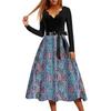 Women's Casual Fashion Floral Print Wave V Neck Vintage Dress