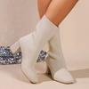 Elastic Boots New Autumn and Winter Pointed Head Fly-woven Large Size Women's Boots Thick High Heel Medium Tube Thin Socks Boots