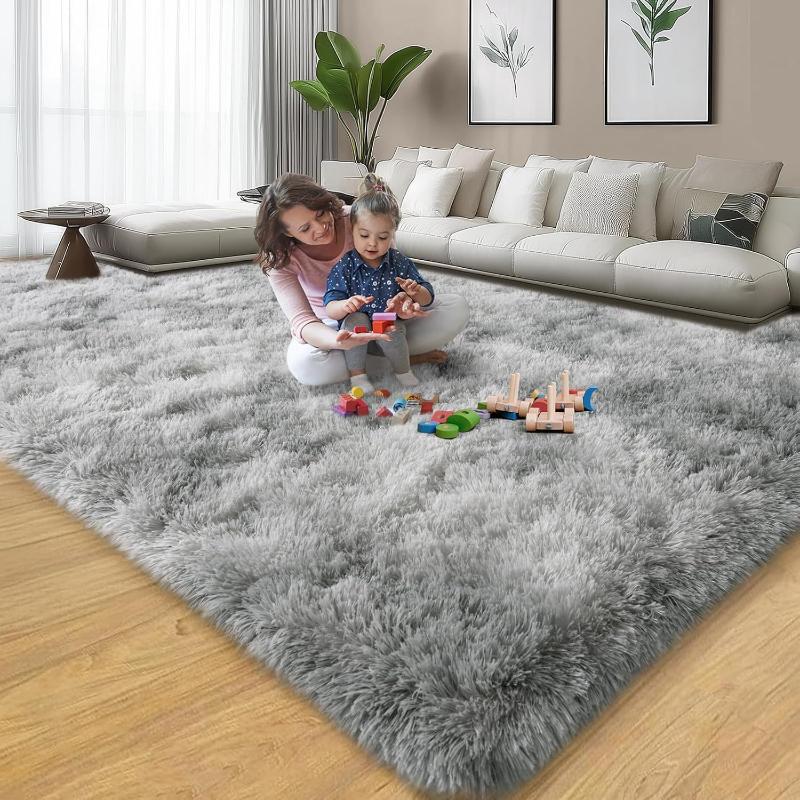 2027 Thick Area Rug Light Grey Fluffy Shag for Bedroom Ultra Soft Plush Fuzzy Washable Carpet for Living Room Dorm Nursery Shaggy Kids Baby Girls Boys