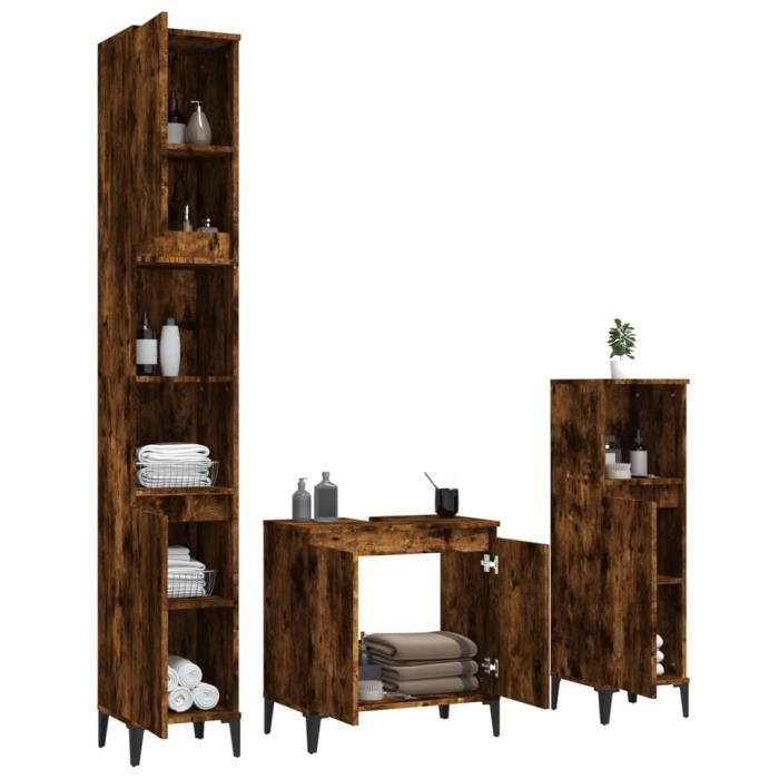 VidaXL Bathroom Furniture Set 3 Pcs Smoked Oak 3185594