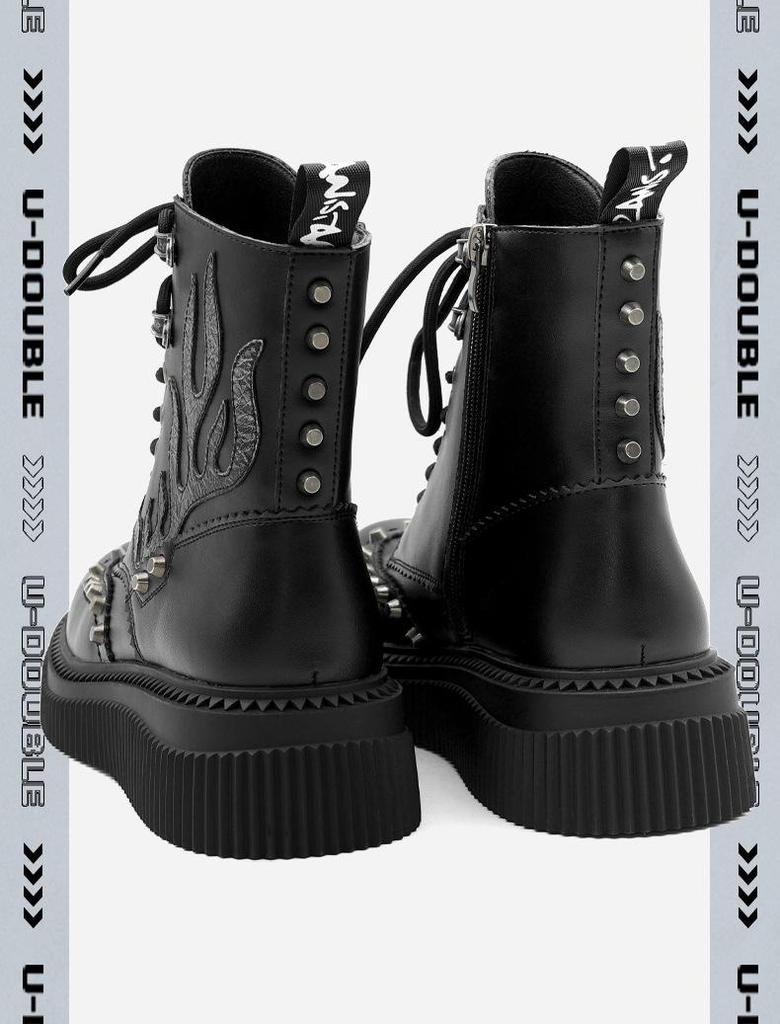 Осень/Зима Унисекс Высокие Панк Ретро Пламя Толстая Подошва Увеличивающие Рост Ботинки Мартин