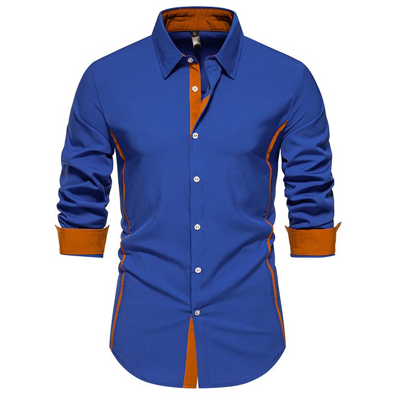 Мужская рубашка с длинным рукавом в стиле business casual, контрастная планка с цветными вставками, длинный рукав