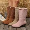 2025 European and American Autumn and Winter New Spot Medium Heel Women's Foreign Trade Pointed Large Size Embroidery Western Women's Boots Women