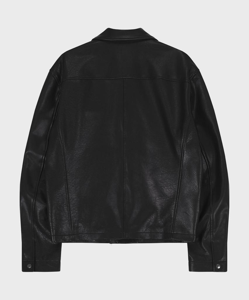 Noirer Lambs Leather Shirt Jacket (Black)