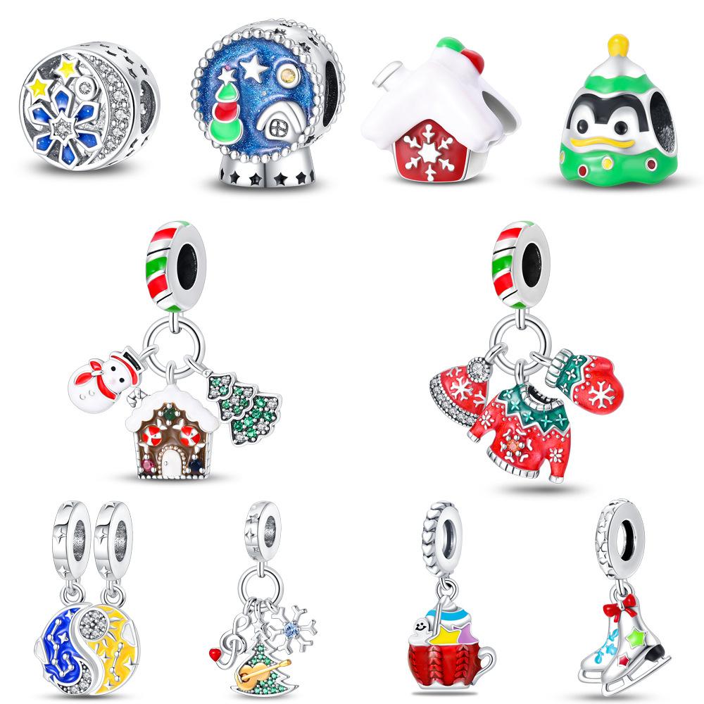 925 Silver Accessories Pendant Bead Ornament Christmas Snowman DIY Bead Bracelet Necklace 2026