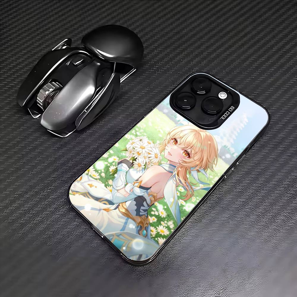 G-Genshin Lumine Impact   Phone Case For iPhone17,16,15,14,13,12,11 Plus,Pro Max Colored Silver Plated Inside Cover