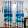 Blue Beach Ocean Curtains Red Clouds Romantic Snow Mountain 2 Pcs Living Room Bedroom Kitchen Balcony Decorative Curtains