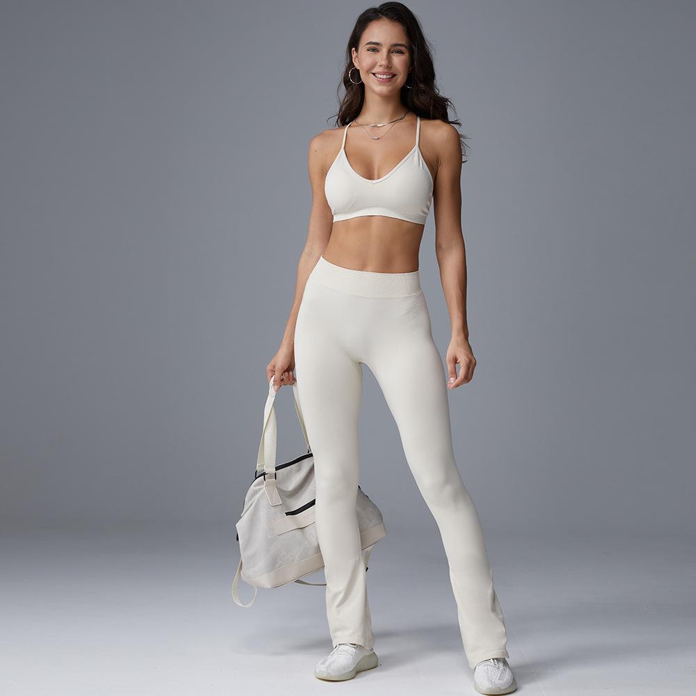 Summer new mid-waist yoga wide-leg pants breathable belly-closing fitness flared pants slim-fitting sports slightly pulled trousers