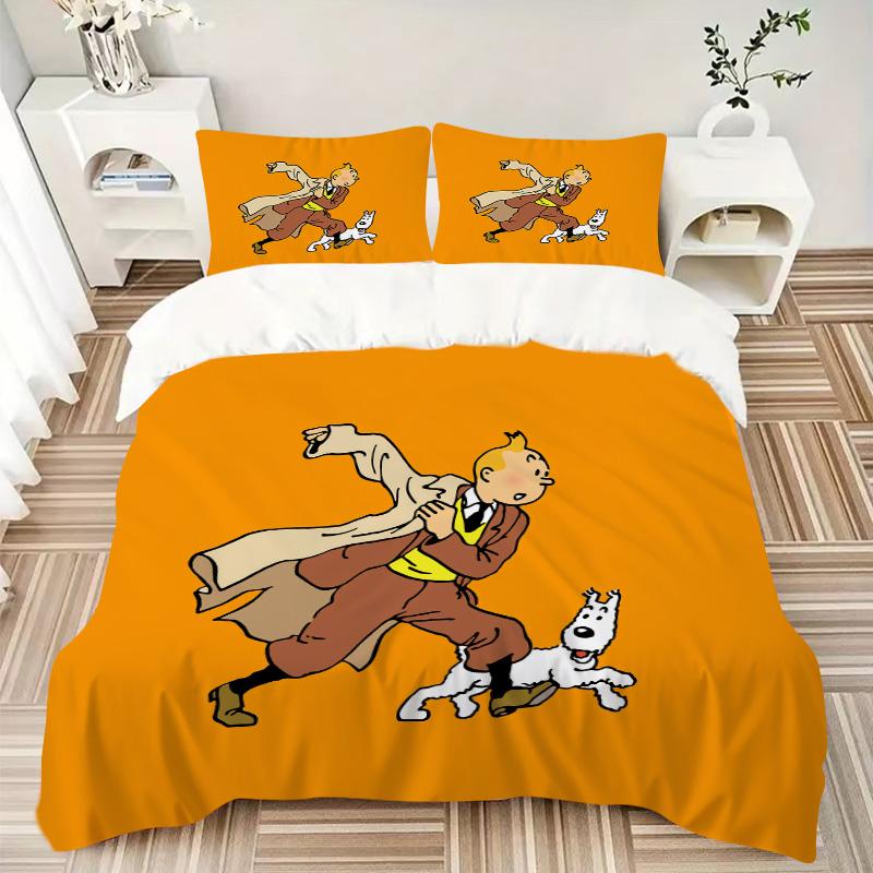 Tintin'S Dynamic Adventure Print 3Pcs Bedding Setduvet Cover With 2 Bedropillowcase Home Birthday Gift