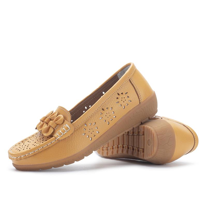 Женские туфли на плоской подошве, летние кожаные дышащие мокасины с вырезами, женские туфли-лодочки, балетки, повседневная женская обувь, размер 44
