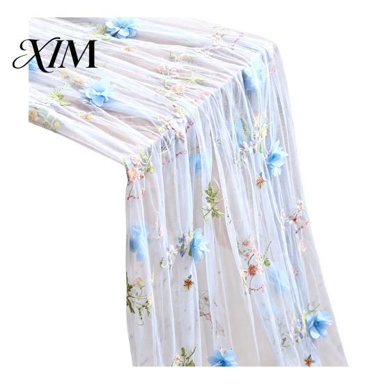 Sheer Floral Table Overlay Lace Embroidery Tablecloth, 3D Flower Tulle Cover, Seasonal Decorative Mats Colorful Cloth for Wedding Birthday Tea