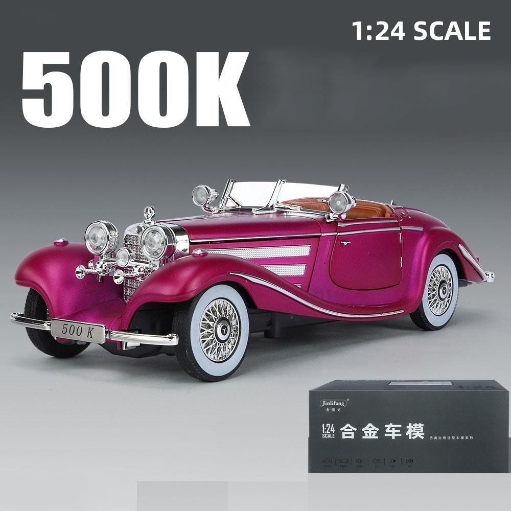 1/24 Benz 500K Классическая старинная игрушечная машинка для детей Литая модель из сплава Миниатюрная модель Звуковая коллекция со светом Подарок на день рождения для ребенка