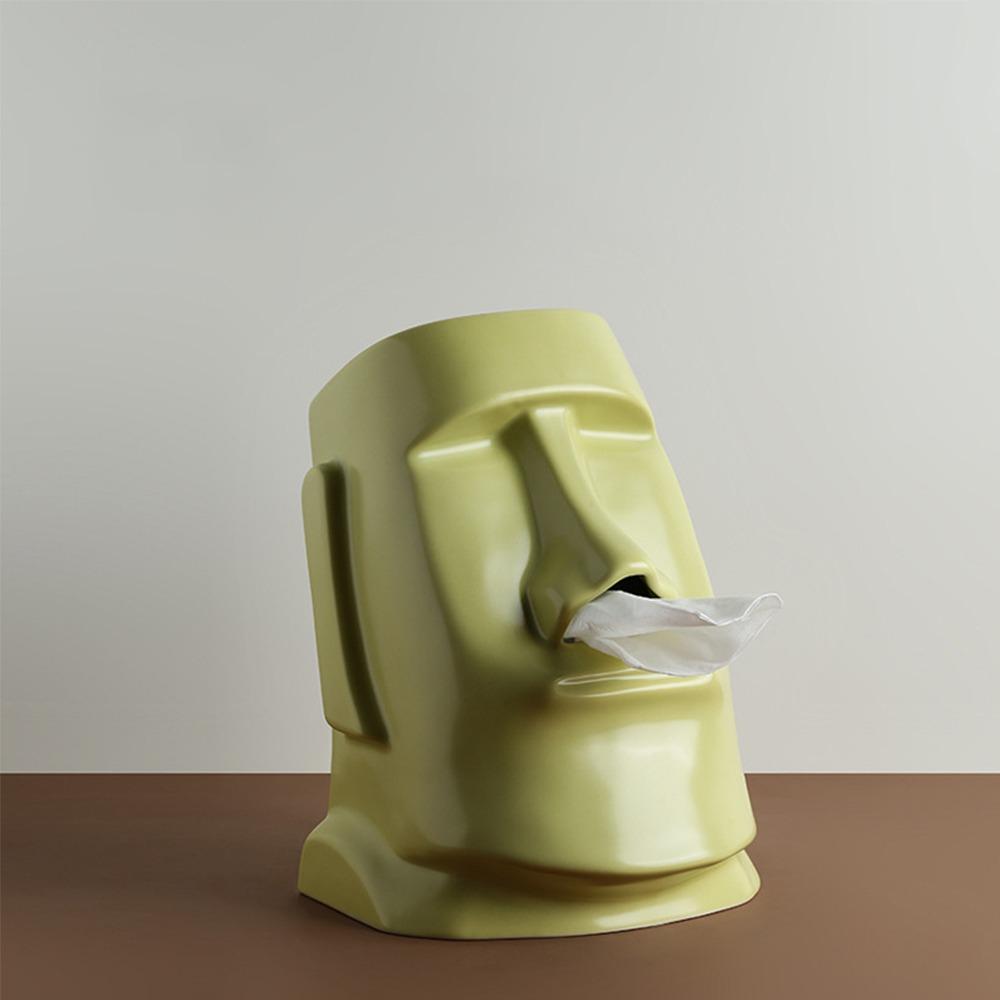 Прочная статуэтка Моаи Шкатулка для салфеток Керамическая Многофункциональные коробки для бумаги Настольный декор Фигурки для рабочего стола