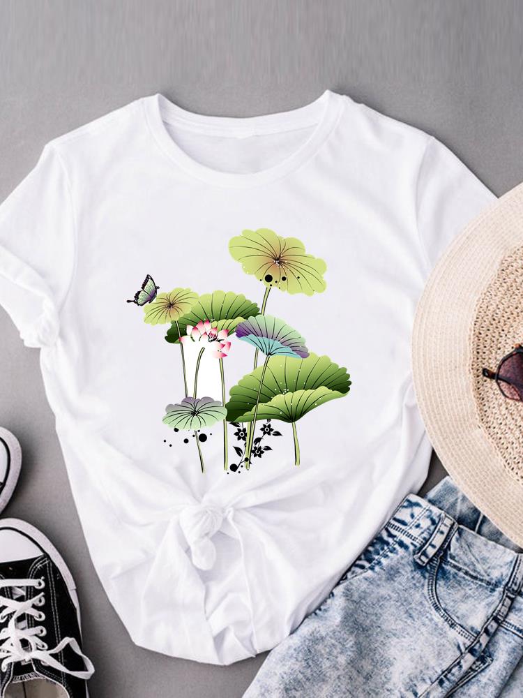 (Азиатский размер) Футболки с коротким рукавом с милым цветком, футболка с модным принтом для женщин, повседневная женская футболка с графическим принтом
