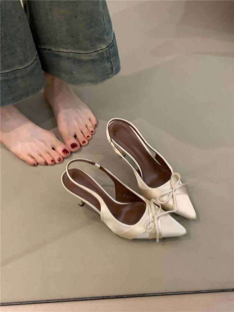 Нежный вечерний бриз туфли на высоком каблуке женственность элегантный бант острый носок шпилька сумка голова сандалии