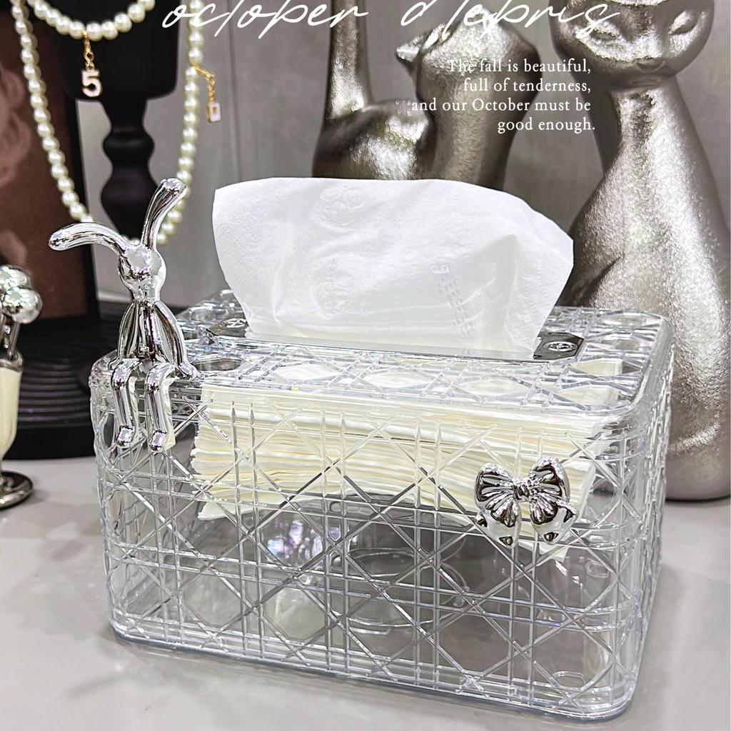 Light Luxury Rattan Tissue Box: Chic Square Design, Spring Lift, Ideal for Living Room & Bathroom Decor.