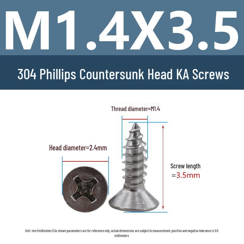 Yigu 304 Stainless Steel Phillips Flat Head Self-Tapping Screws M1-M2.5