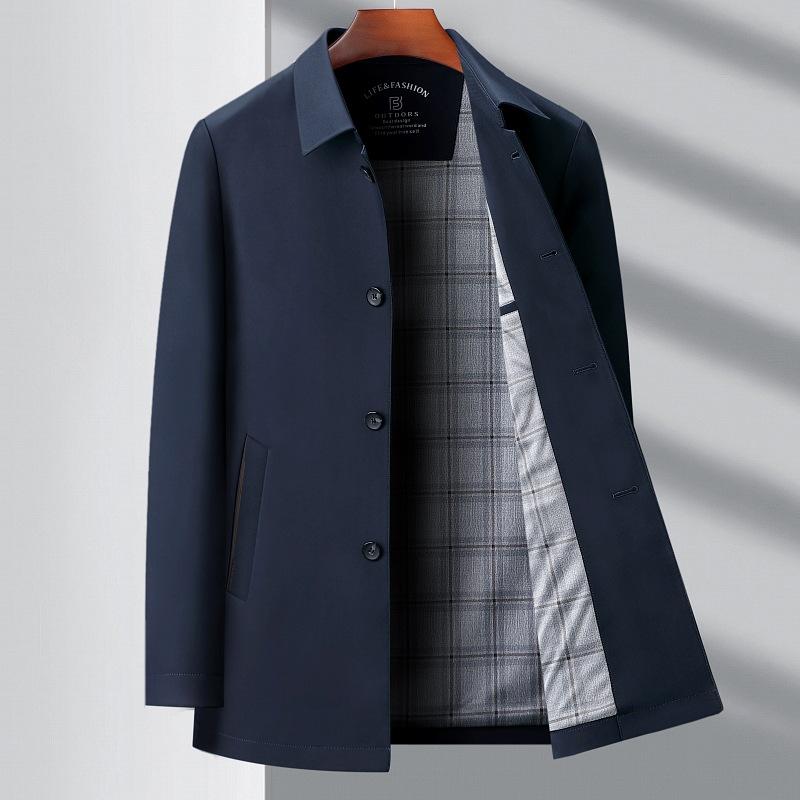 Новая мужская ветровка средней длины с лацканами из шелка тутового шелкопряда для среднего и пожилого возраста, повседневная куртка высокого класса для государственных служащих на весну и осень