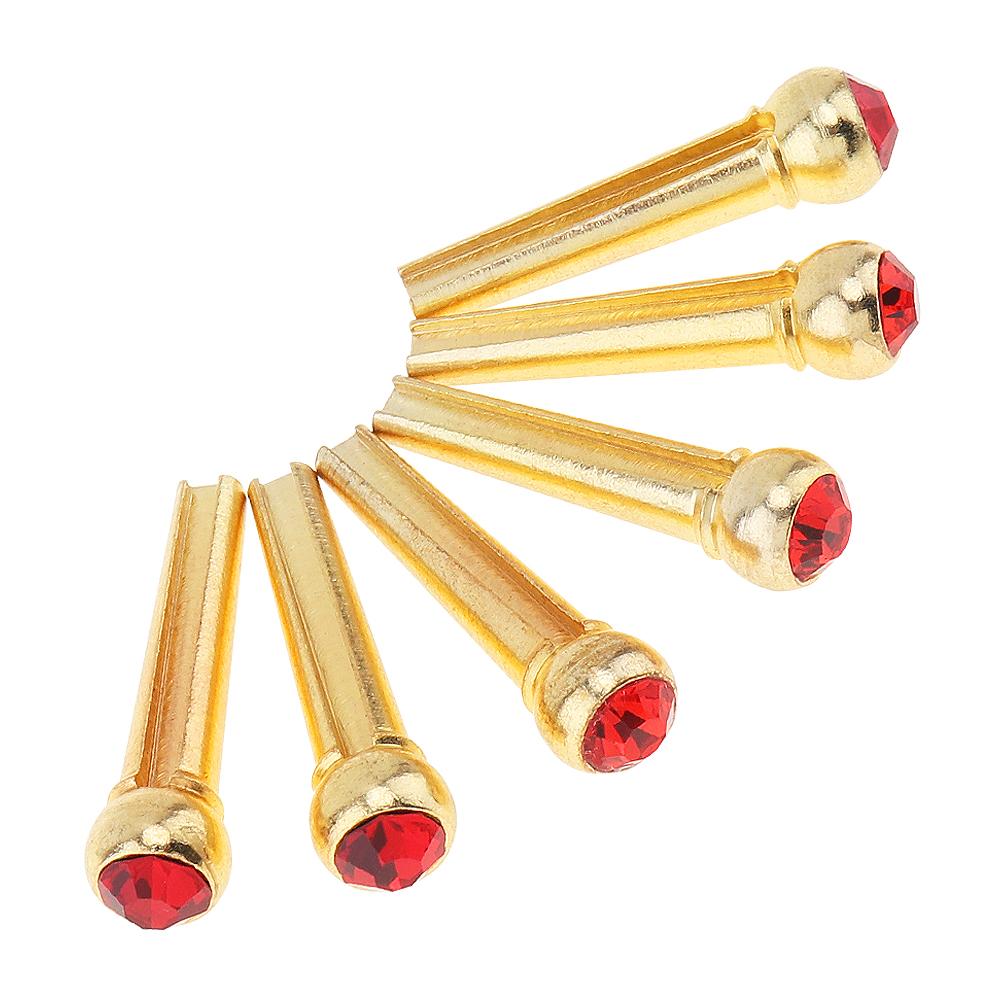 6 шт., штифты для моста из чистой меди и латуни с красными кристаллическими головками, набор колышков для ногтей для акустической гитары