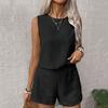 2 шт./комплект женский жилет шорты костюм круглый вырез без рукавов однотонный топ с высокой талией короткие брюки отпуск повседневный наряд летняя пляжная одежда