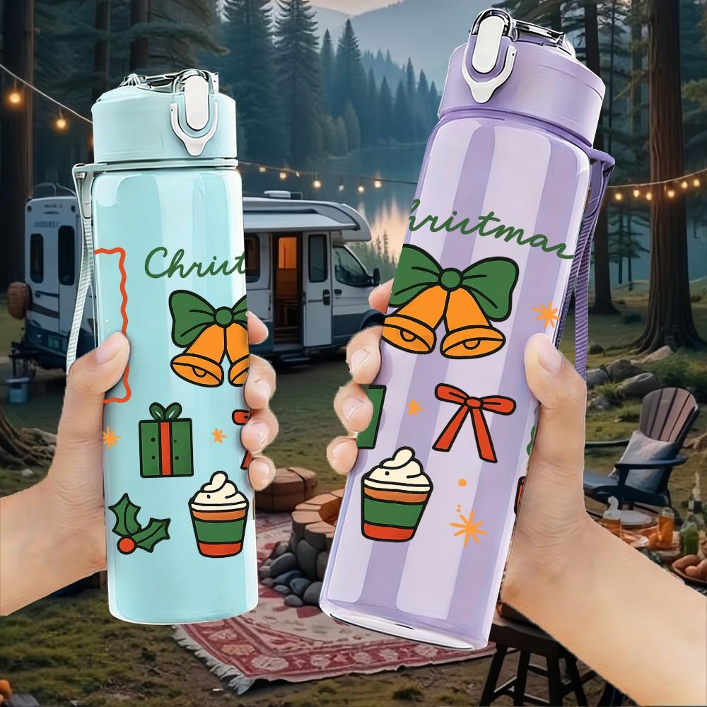 1PC Christmas Gift Box 750ml Color Plastic Sports Water Bottle Leakproof Flip Straw Lid Suitable for Sports Office Home Use